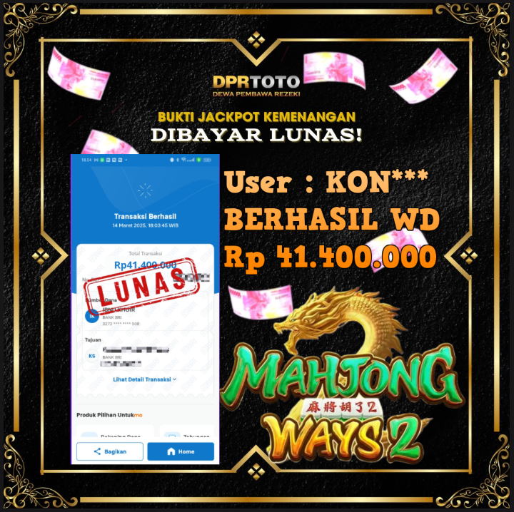 KEMENANGAN BESAR MAHJONG WAYS 2  WD 41.400.000 - LUNAS